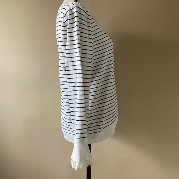 LOFT striped sweater with frilly flared cuffs and boat neckline size large - Picture 4 of 7